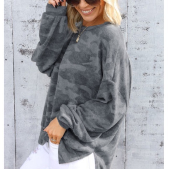 Sweaters - •L XL 2X• Split Side Grey Mix Camo Sweatshirt New